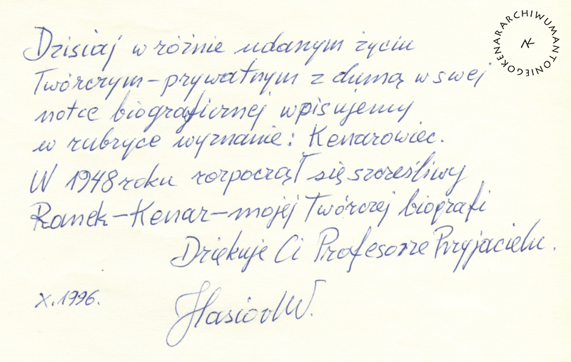 Antoni Kenar - Podziękowania